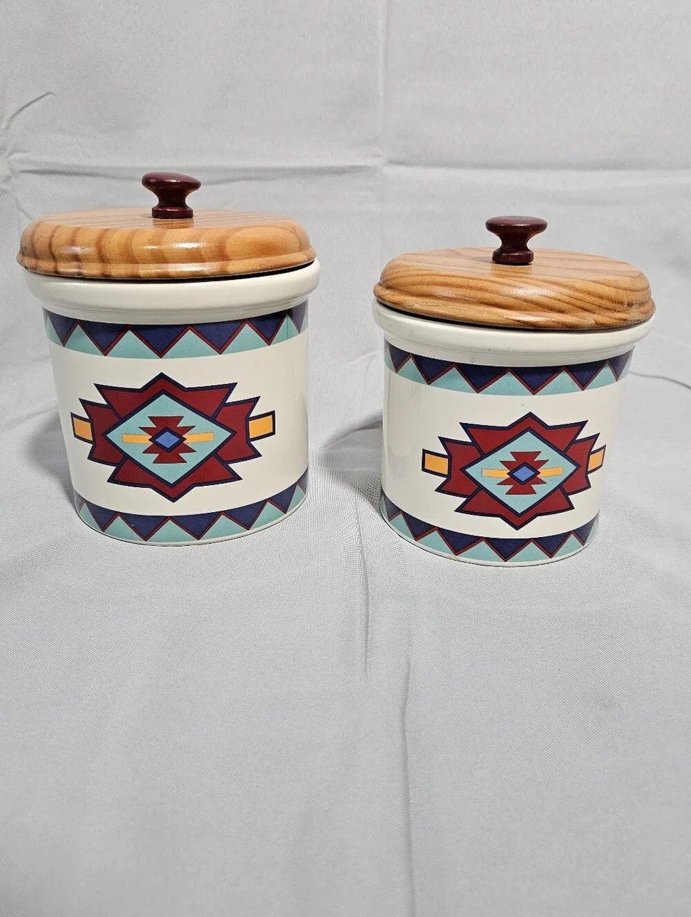 Vintage Western Aztec Southwest Kitchen Decor Containers Canisters Jars Lot Of 2
